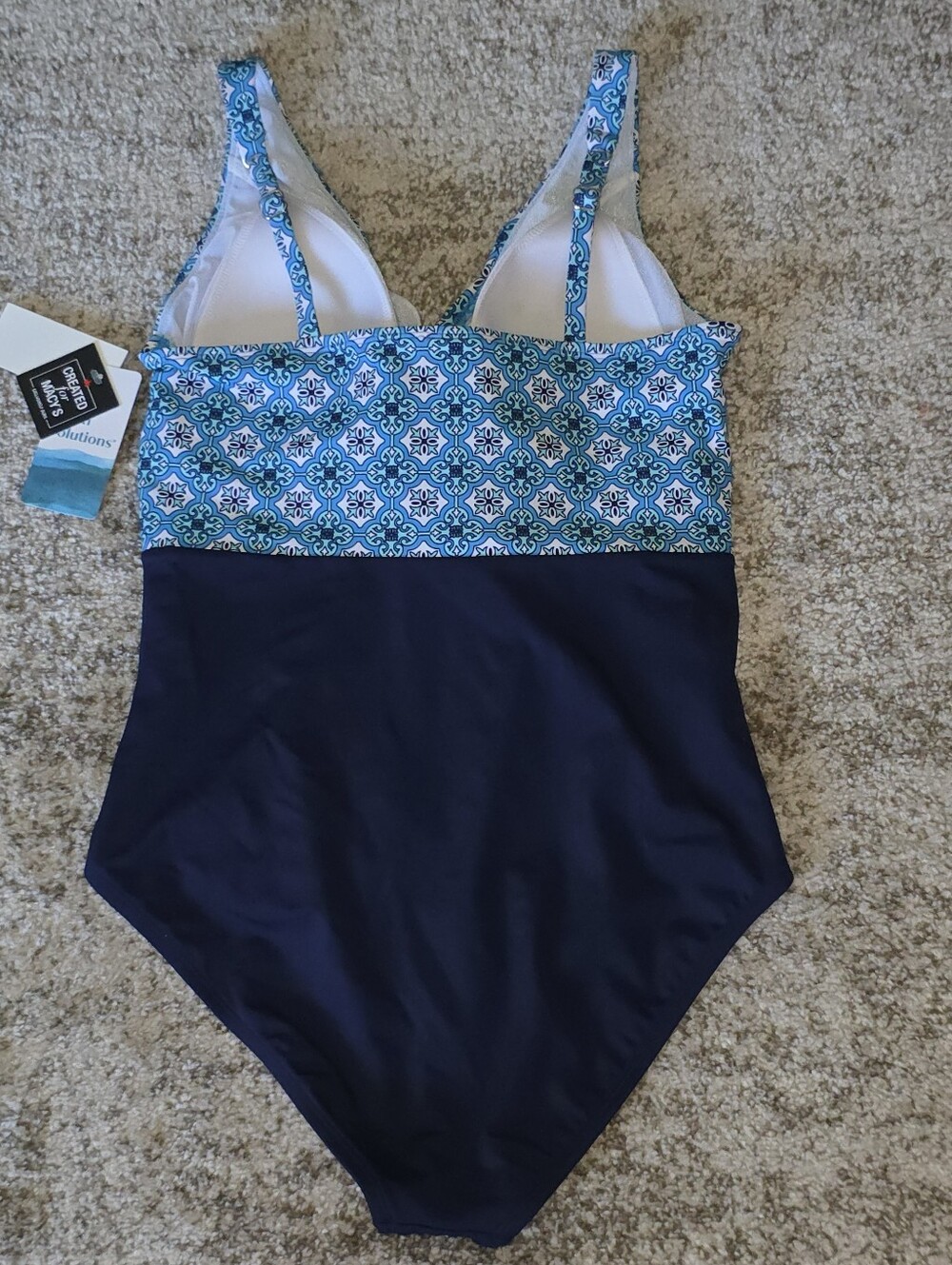 NWT Swim Solutions Blue One Piece Bathing Suit Tummy Control Bust Support Sz 14 - Picture 3 of 11